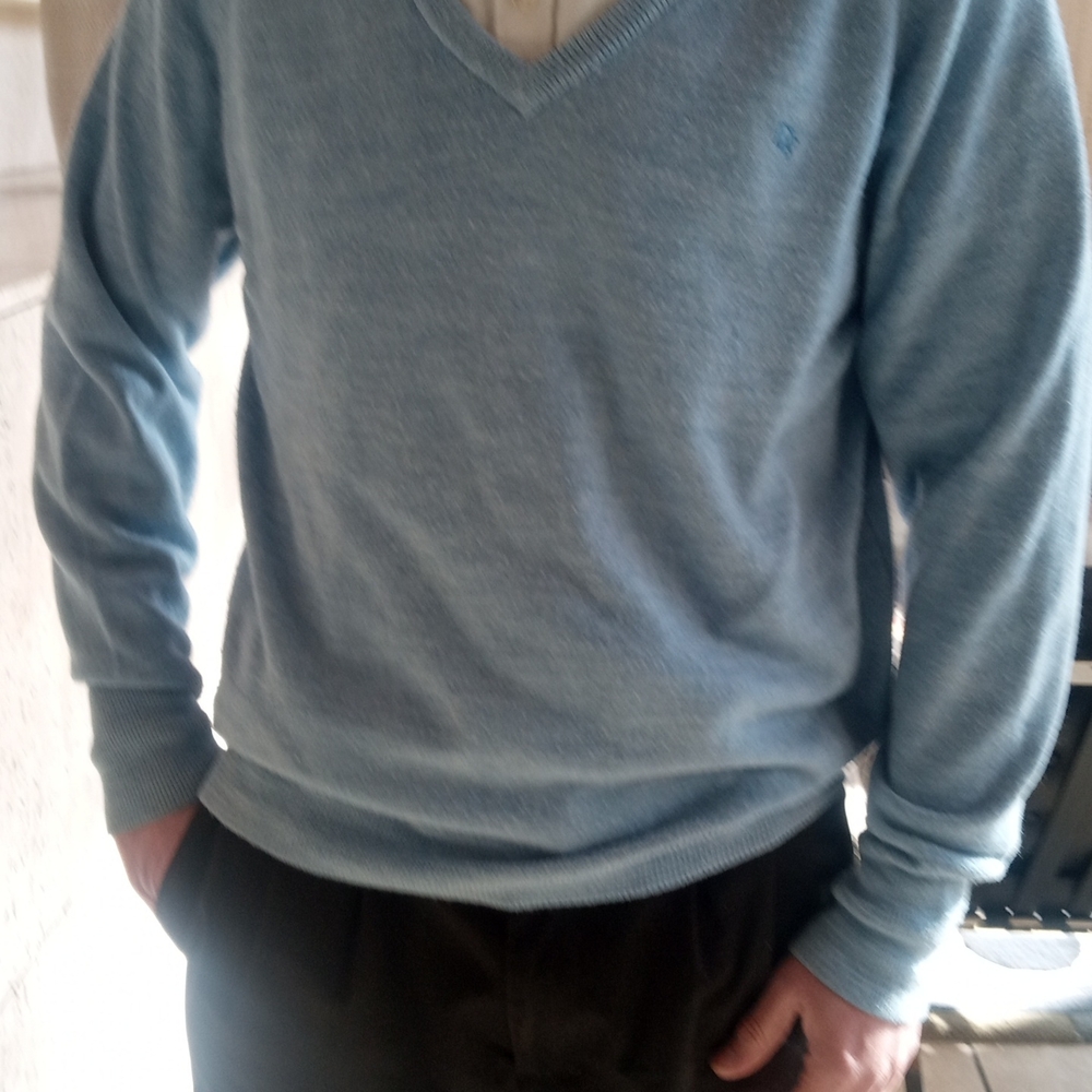 Vintage Dior Light Blue V-Neck Sweater for Men